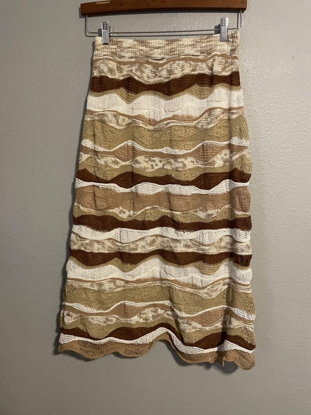 Yakira Bella Womens Maxi Skirt Medium Brown White Beige Textured Hippie Boho